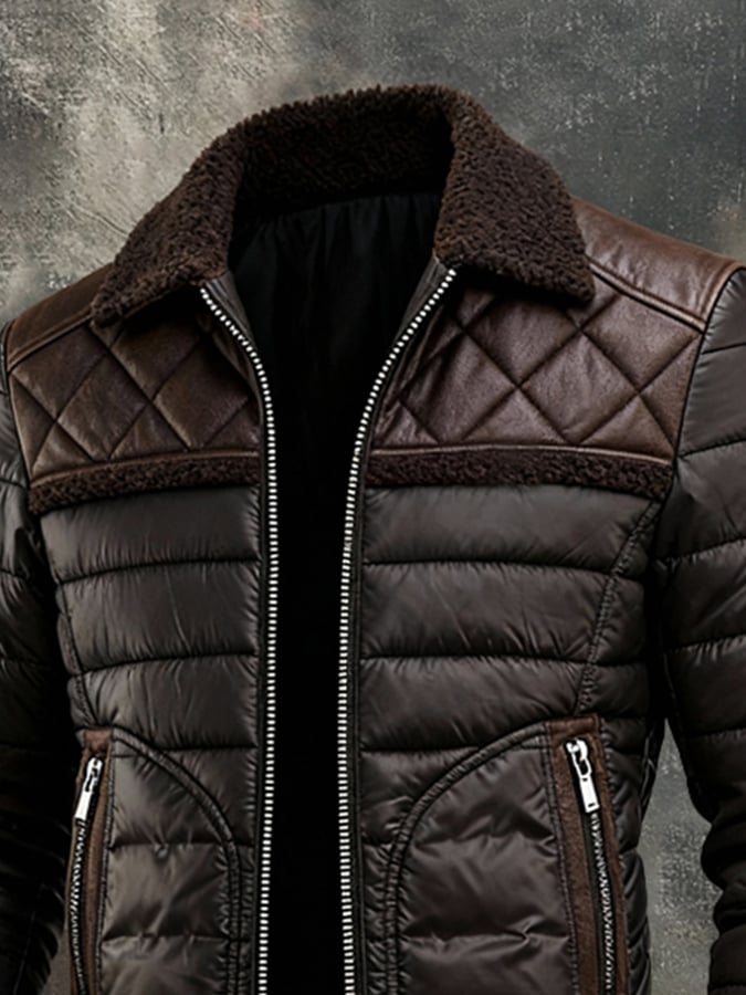 MAISON CLÉMENT PARIS™ | VESTE MATELASSÉE MARRON À COL SHERPA CHAUD