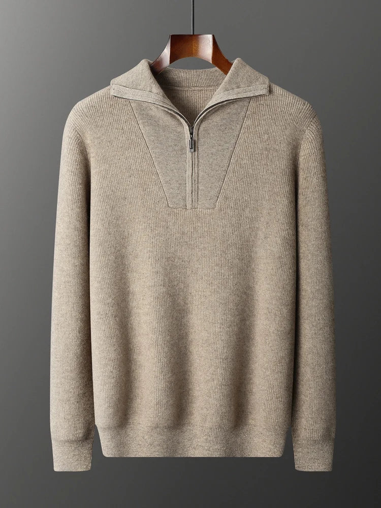 Pull 100% Cachemire à Zip avec Demi-Zip - Style Luxe