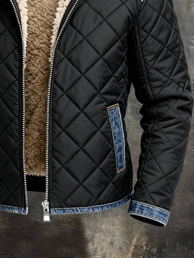 MAISON CLÉMENT PARIS™ | VESTE MATELASSÉE NOIRE À DÉTAILS DENIM