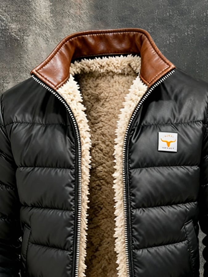 Maison Clément Paris | Veste d'extérieur matelassée noire à col en cuir