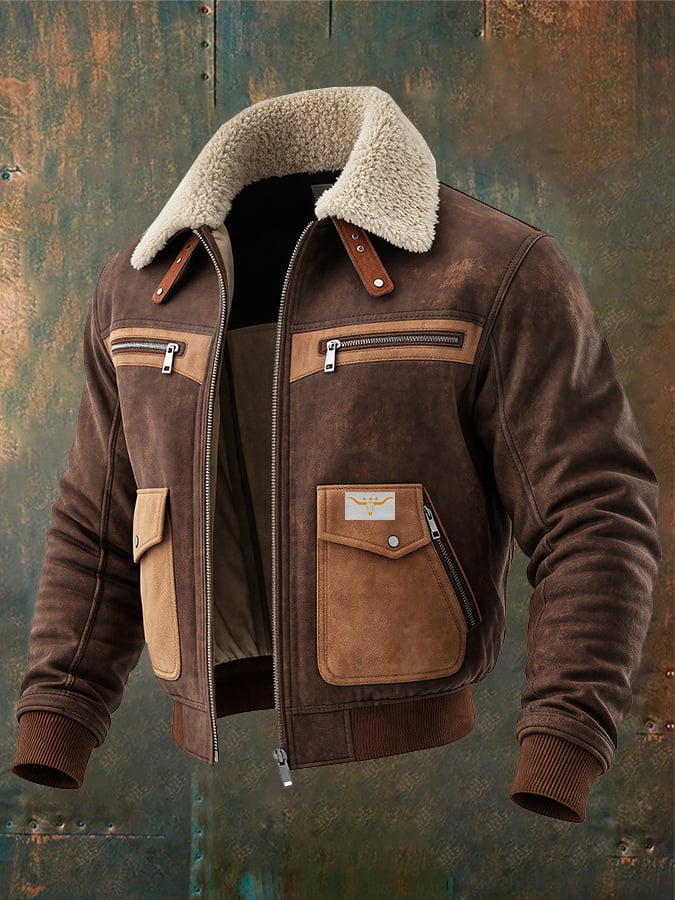 MAISON CLÉMENT PARIS™ | BOMBER EN SUÉDINE MARRON À COL SHERPA CHAUD