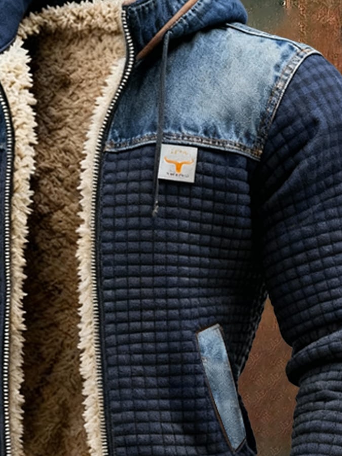 MAISON CLÉMENT PARIS™ | VESTE MATELASSÉE BLEU MARINE AVEC DÉTAILS EN JEAN