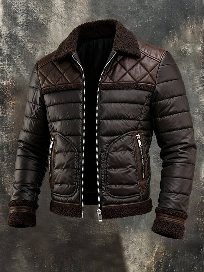 MAISON CLÉMENT PARIS™ | VESTE MATELASSÉE MARRON À COL SHERPA CHAUD