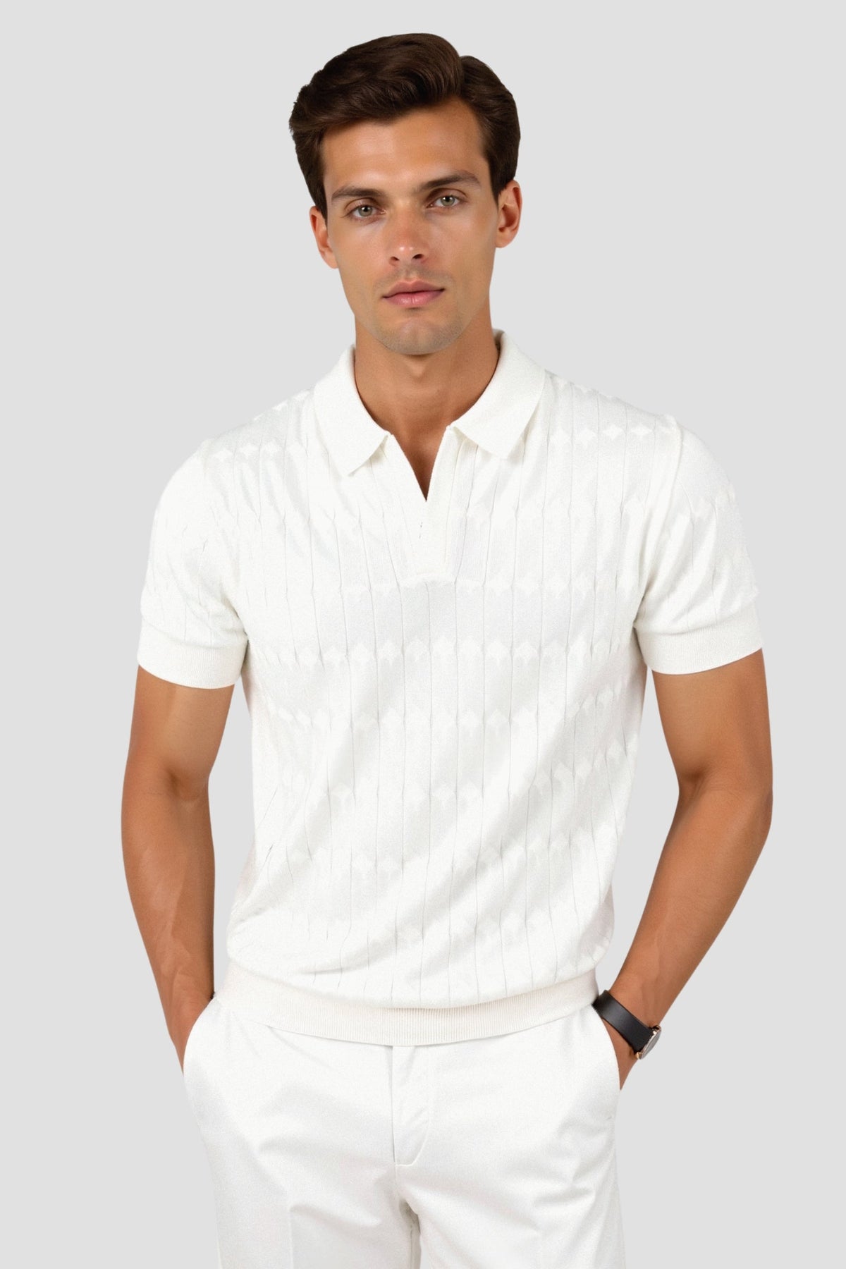 Polo en maille torsadée à col en V premium – Maison Clément Paris