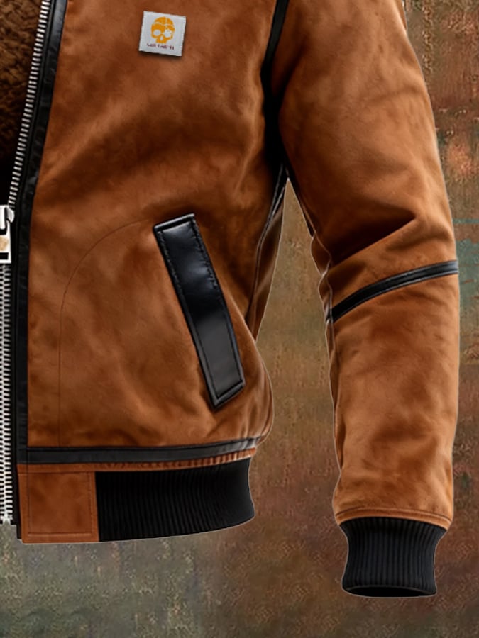 Herren-Outdoorjacke aus Wildleder und Leder im Vintage-Stil mit mehreren Taschen