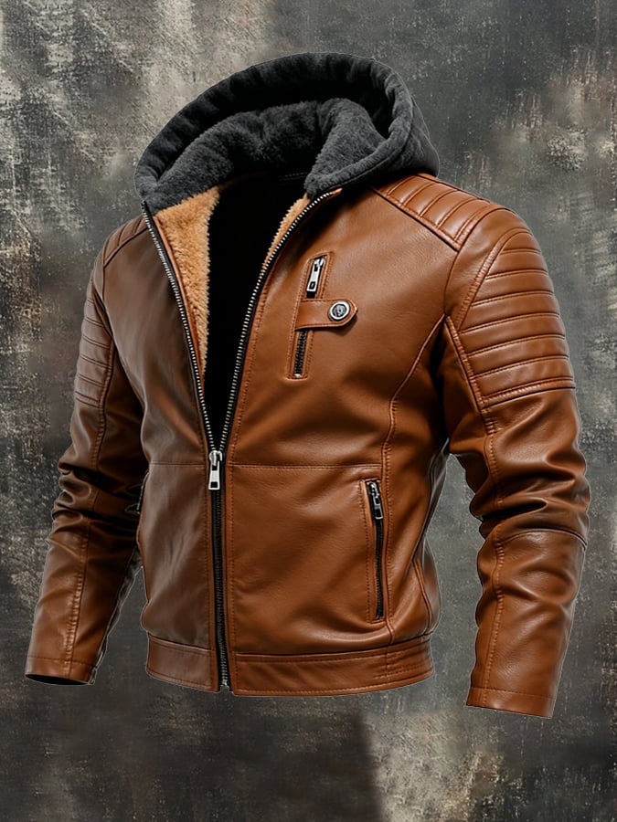 MAISON CLÉMENT PARIS™ | VESTE ZIPPÉE EFFET CUIR À CAPUCHE DOUBLÉE
