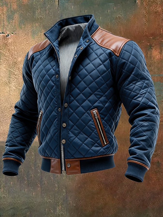 Maison Clément Paris | Veste chaude matelassée bleu marine à détails en cuir