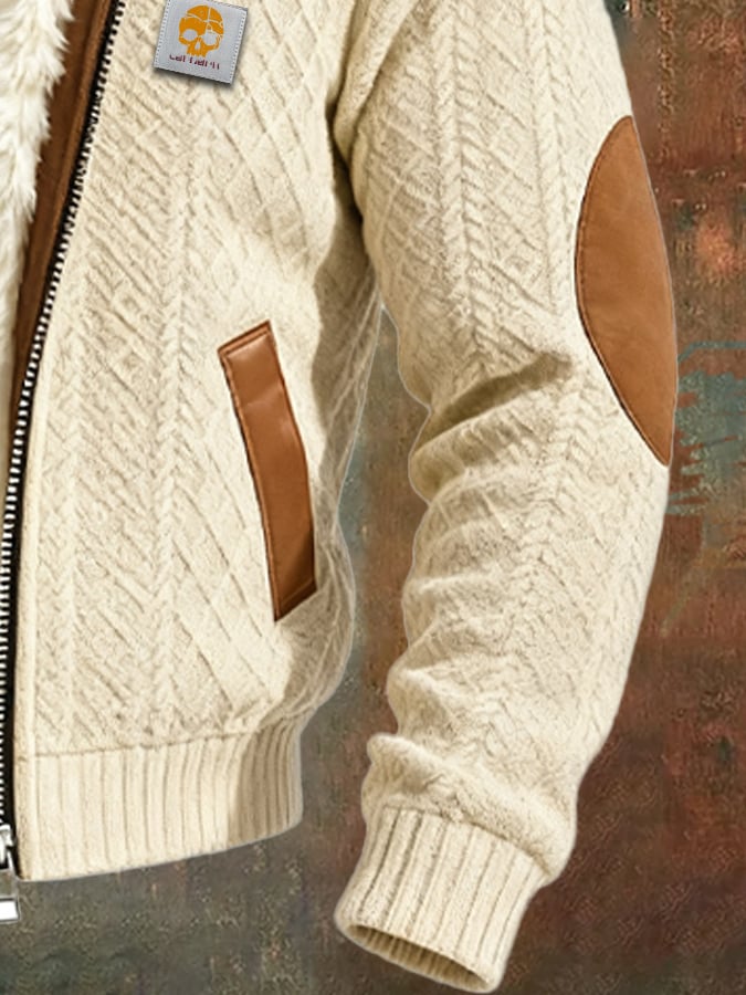 Herren-Outdoorjacke mit Retro-Textur und Jacquard-Strick, warm, mit mehreren Taschen