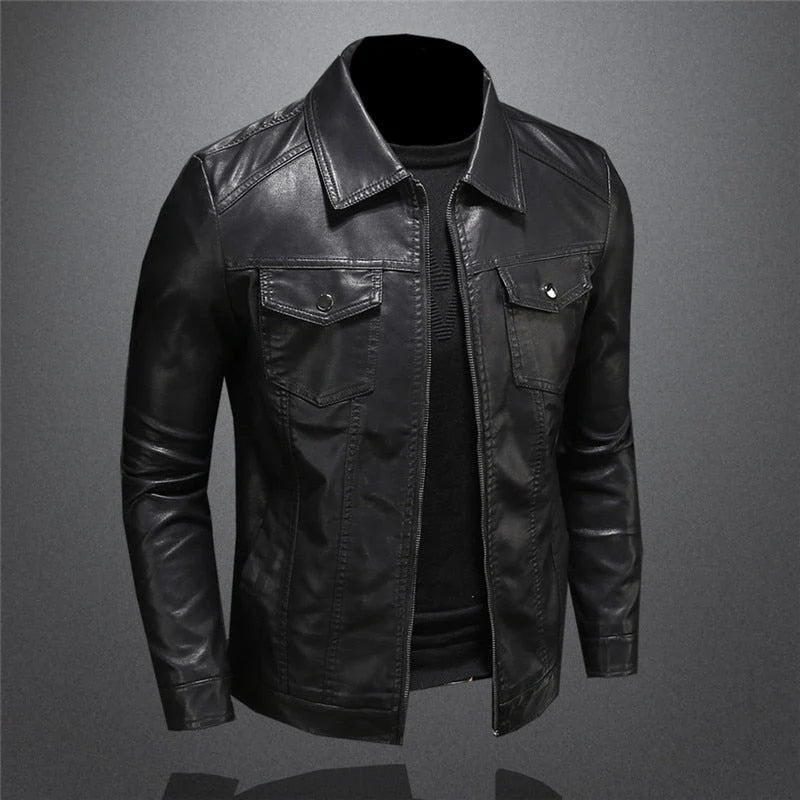 Alessandro Manteau en cuir noir pour hommes – Élégant