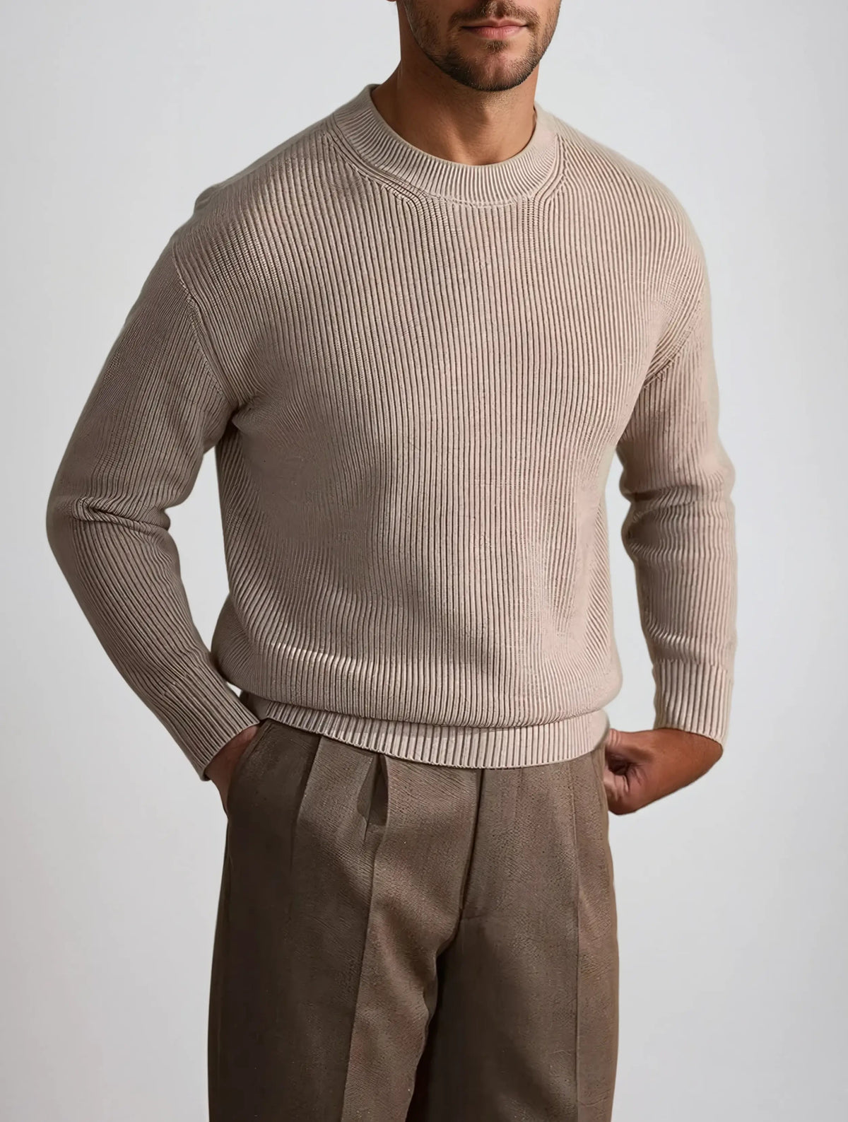 Clement – Pull classique d'hiver beige