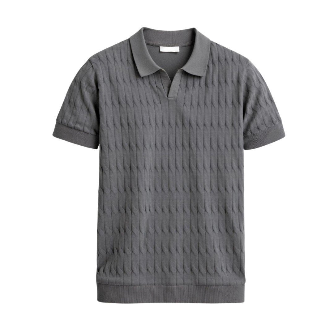 Polo en maille torsadée à col en V premium – Maison Clément Paris