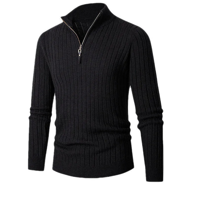 Pull à demi-zip rayé en coton élégant