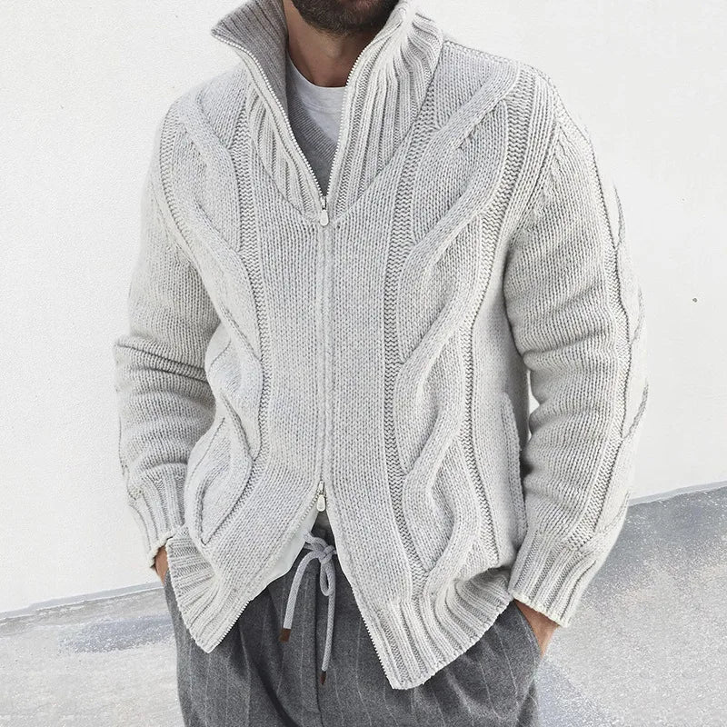 Esteban - Cardigan Old Money pour Homme – Veste en Mérinos de Luxe avec Fermeture Éclair