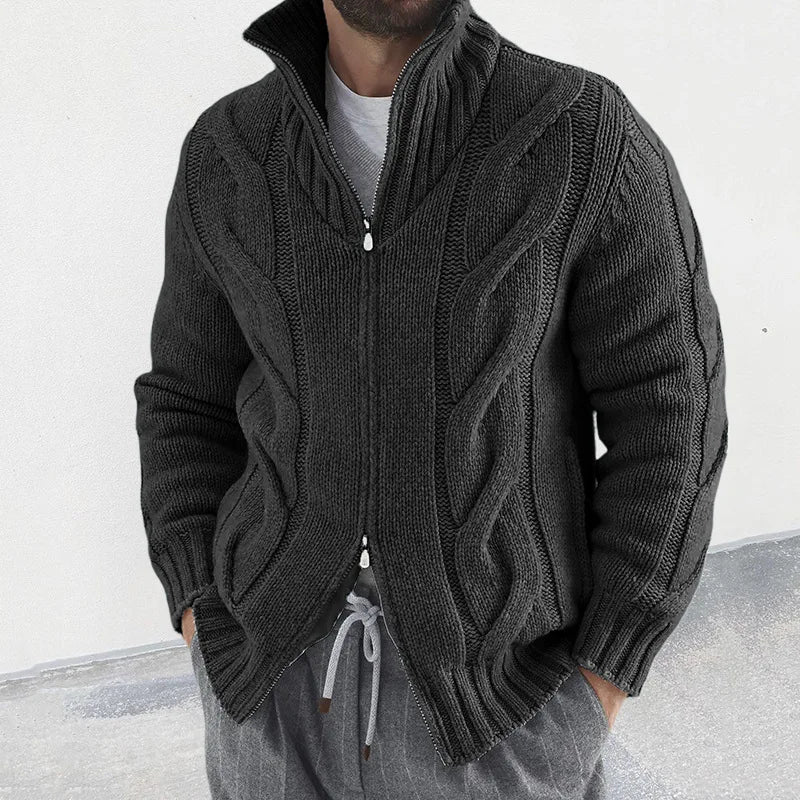 Esteban - Cardigan Old Money pour Homme – Veste en Mérinos de Luxe avec Fermeture Éclair