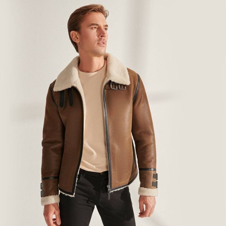 Inigo - Bomber en peau de mouton élégant pour hommes, manteau d'hiver brun