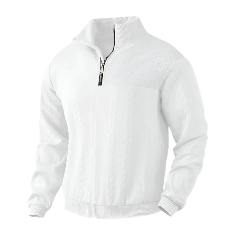 Pull en laine tricoté à cable avec fermeture éclair et motif style Old Money pour hommes