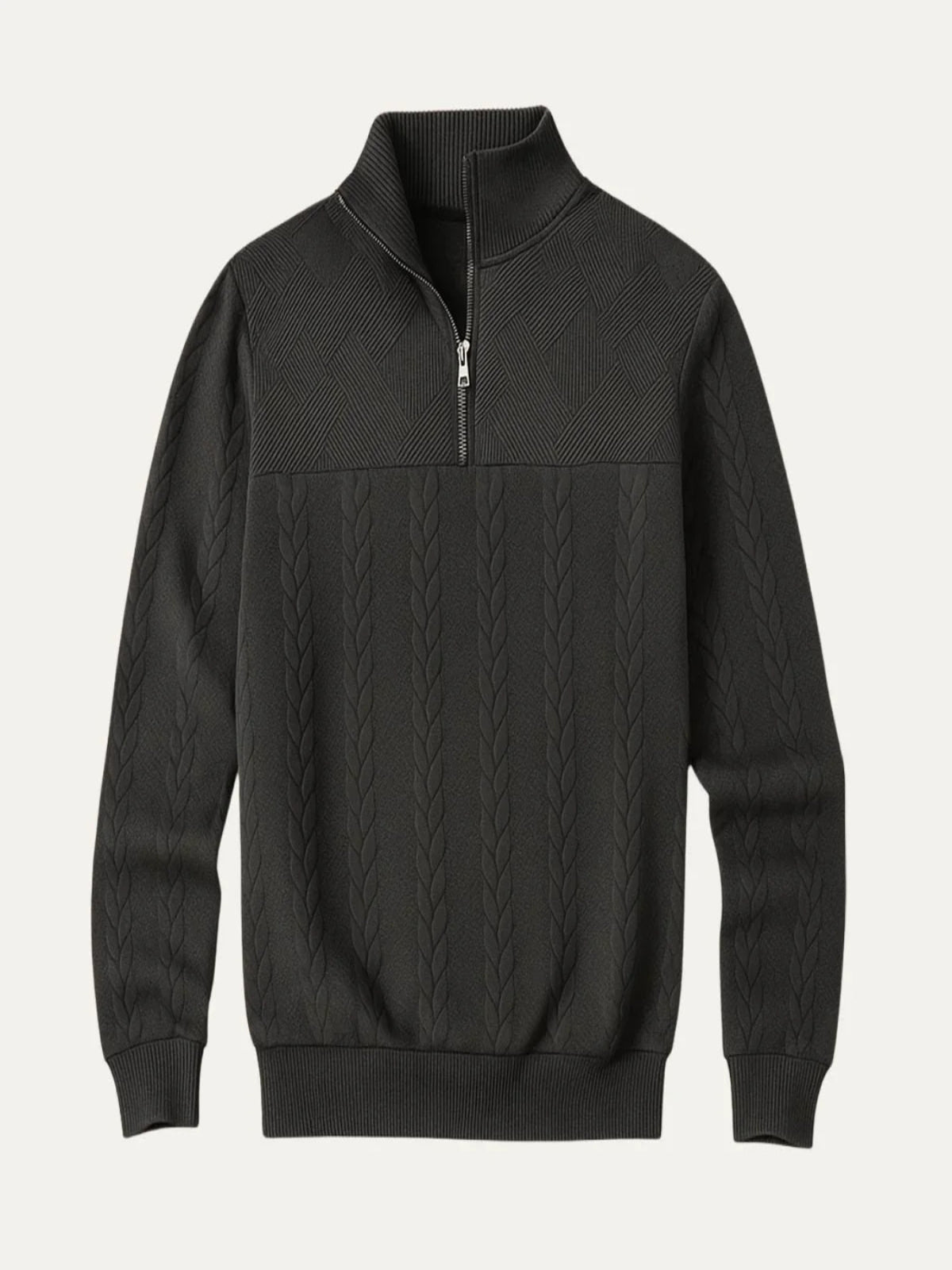 Pull en laine tricoté à cable avec fermeture éclair et motif style Old Money pour hommes