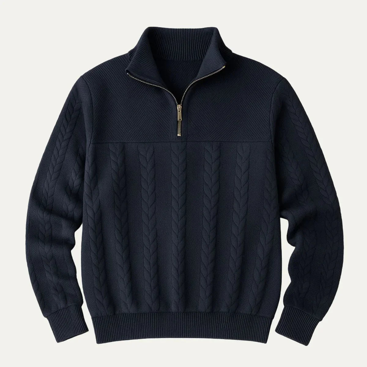 Pull en laine tricoté à cable avec fermeture éclair et motif style Old Money pour hommes