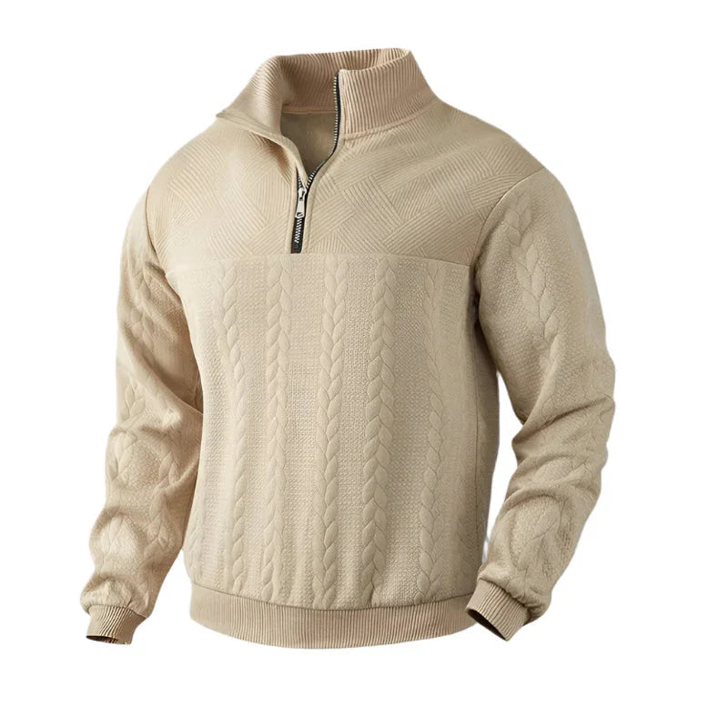 Pull en laine tricoté à cable avec fermeture éclair et motif style Old Money pour hommes