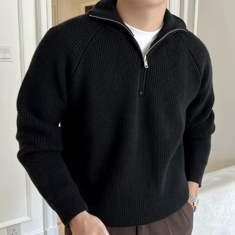 Pull classique en coton à quart de zip