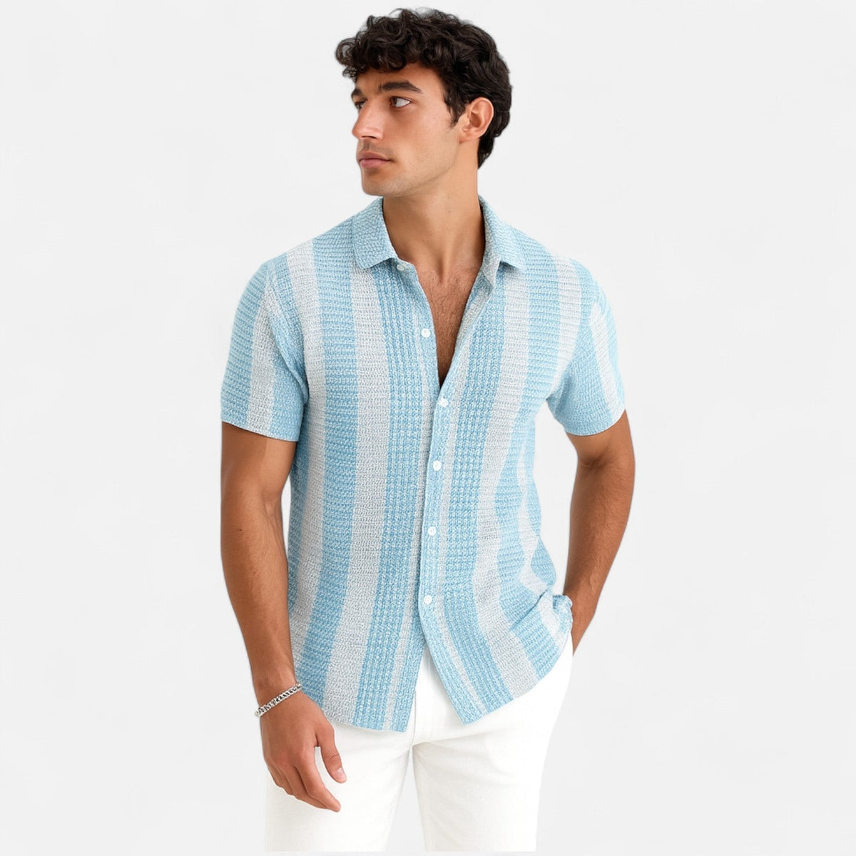 Lorenzo – Chemise Rayée Homme à Boutons