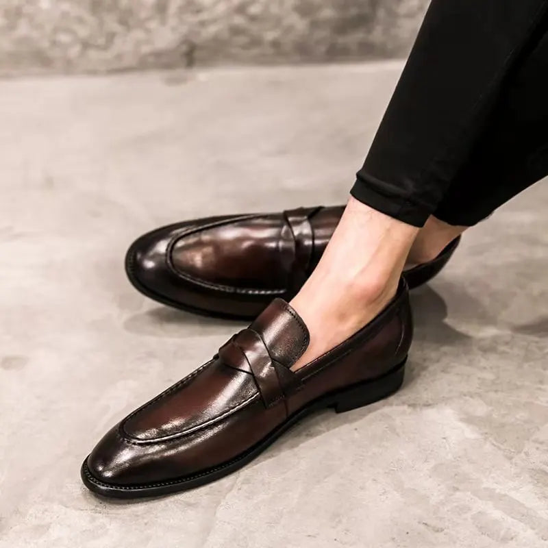 Mocassins décontractés en cuir pour hommes – Noir/Marron – Chaussures élégantes à enfiler