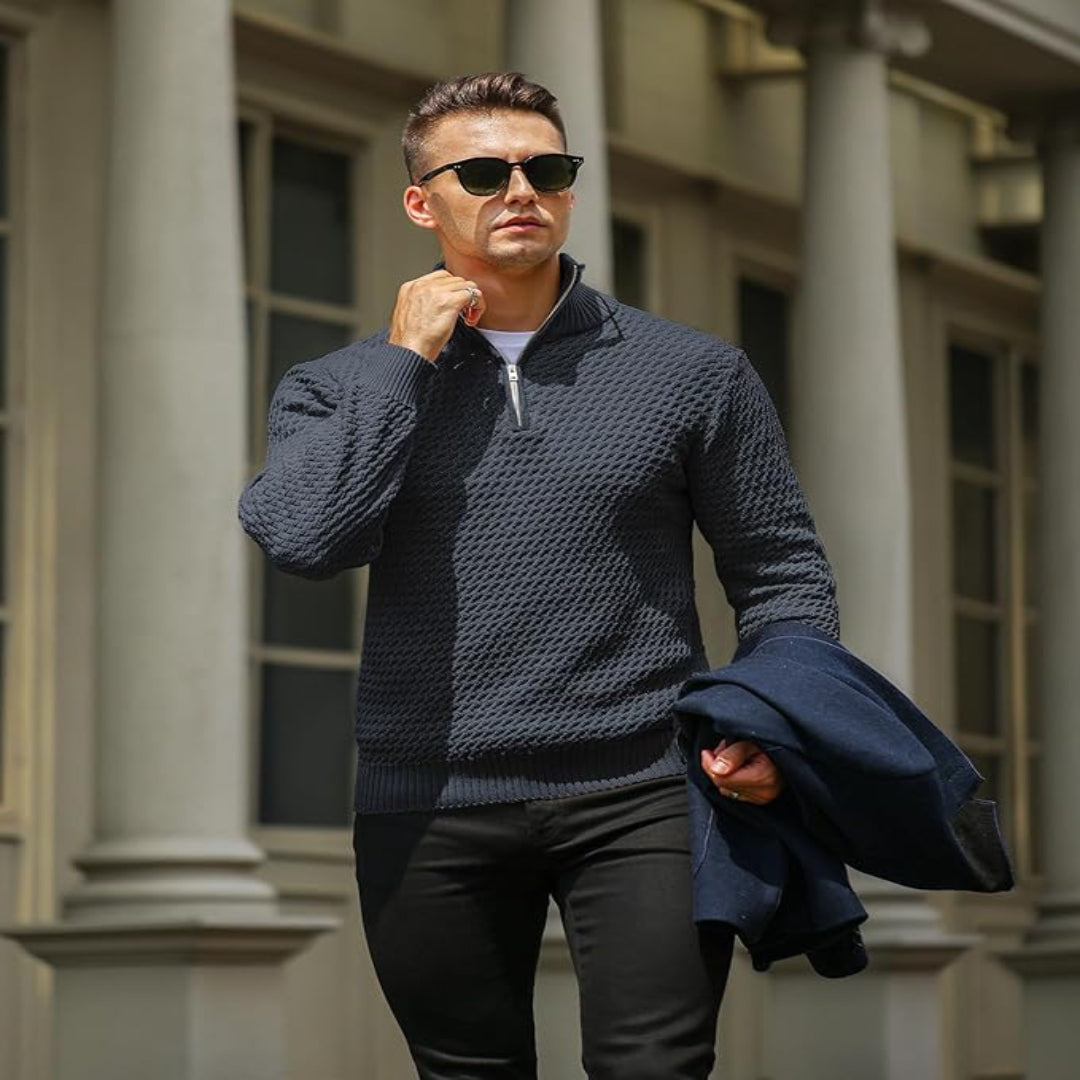 Riviera - Pull Homme à Demi-Zip – Pull Tricoté Moderne avec Structure