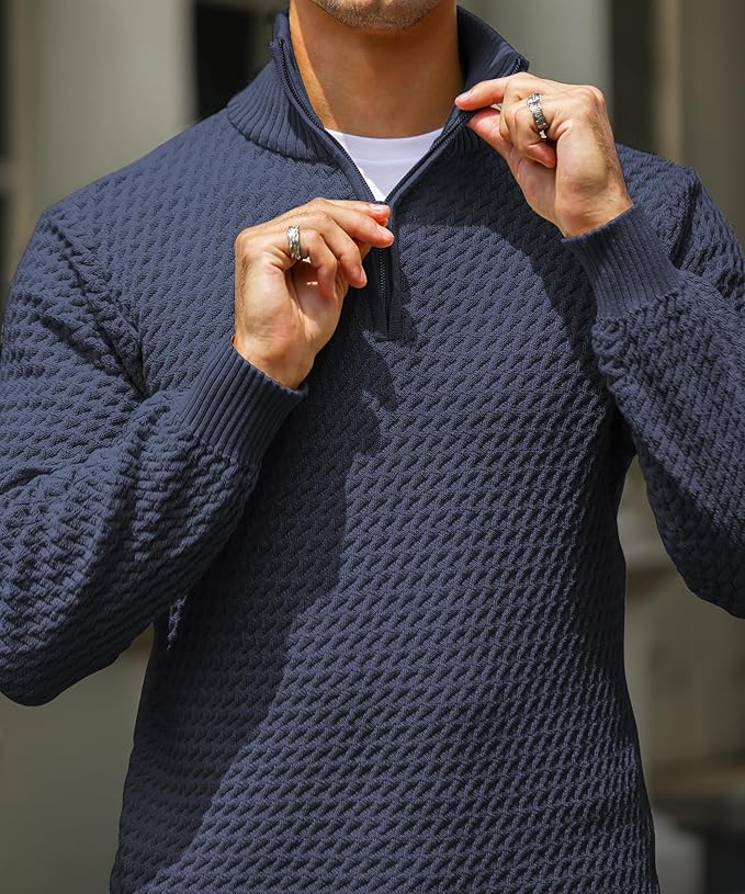 Riviera - Pull Homme à Demi-Zip – Pull Tricoté Moderne avec Structure