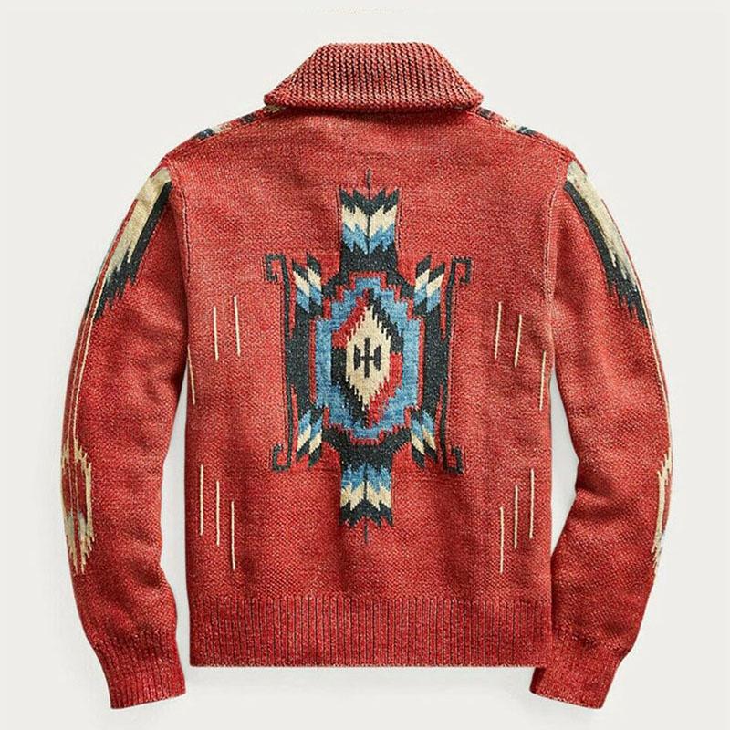 Cardigan vintage jacquard pour hommes – Mélange confortable de coton et acrylique