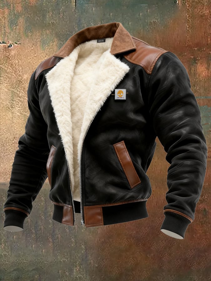 Herren-Outdoorjacke aus Wildleder und Leder im Vintage-Stil mit mehreren Taschen