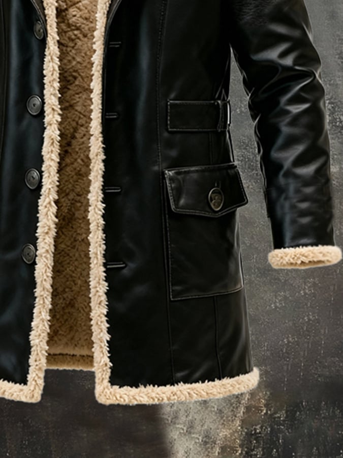 Herren Retro Plüsch Warm Großes Revers Lange Jacke Windbreaker