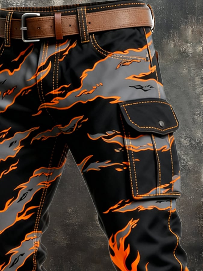 MAISON CLÉMENT PARIS™ | PANTALON CARGO MOTIF FLAMMES HOMME TACTIQUE