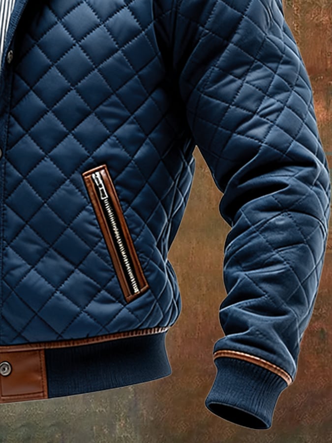 Maison Clément Paris | Veste chaude matelassée bleu marine à détails en cuir