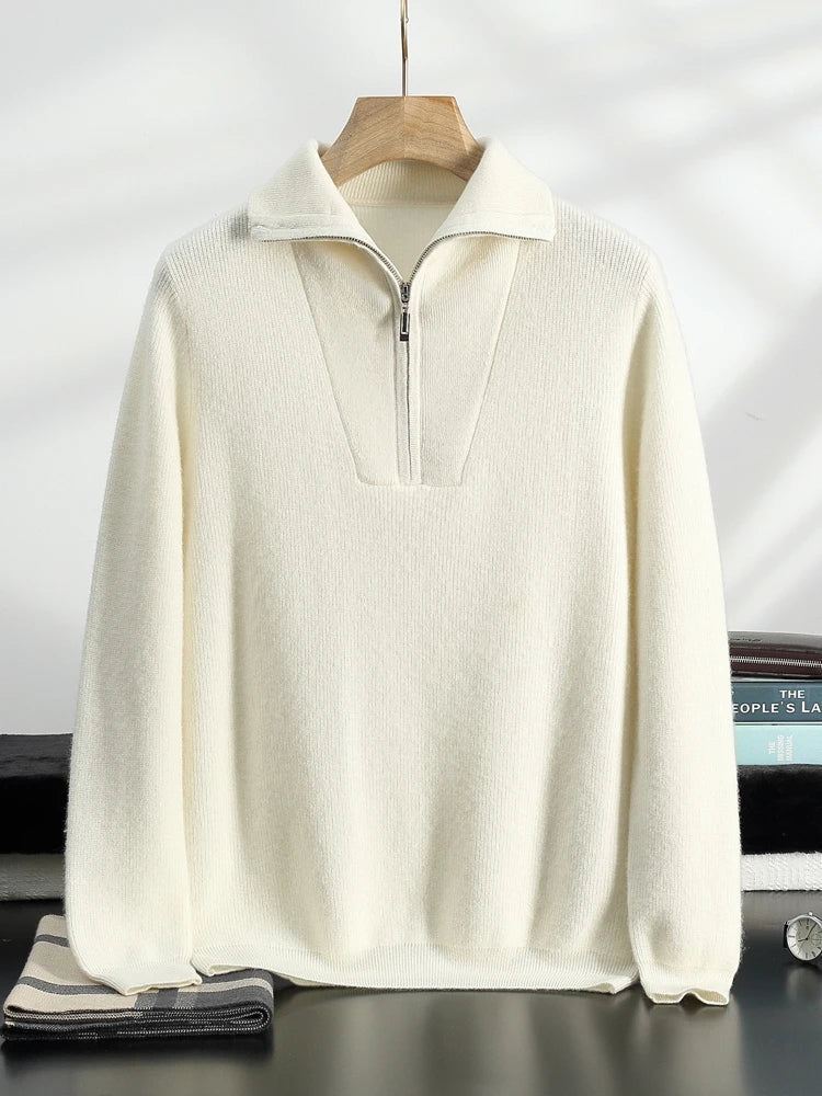 Pull 100% Cachemire à Zip avec Demi-Zip - Style Luxe