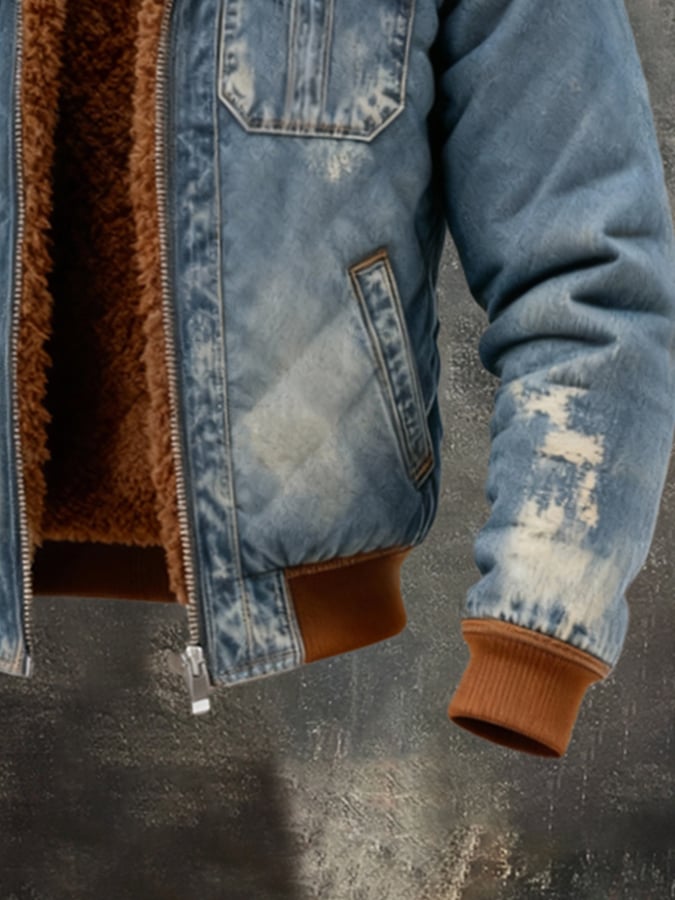 Warme Fleece-Outdoorjacke im Vintage-Stil für Herren