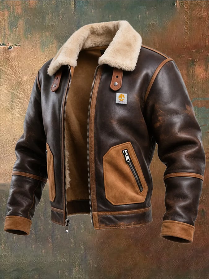 MAISON CLÉMENT PARIS™ | VESTE CHAUDE EN CUIR BRUN À COL SHERPA
