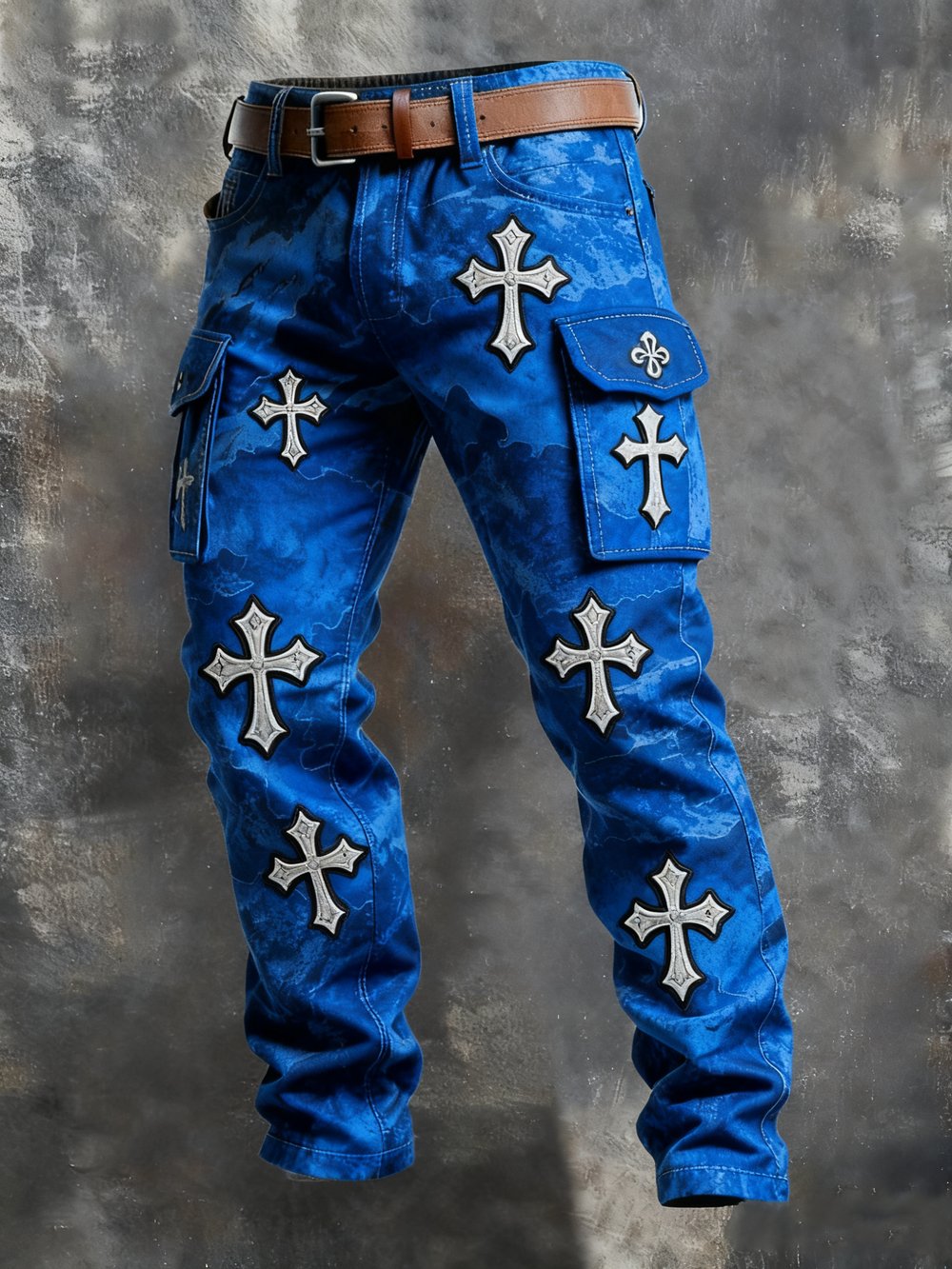 MAISON CLÉMENT PARIS™ | PANTALON CARGO BLEU IMPRIMÉ CROIX HOMME