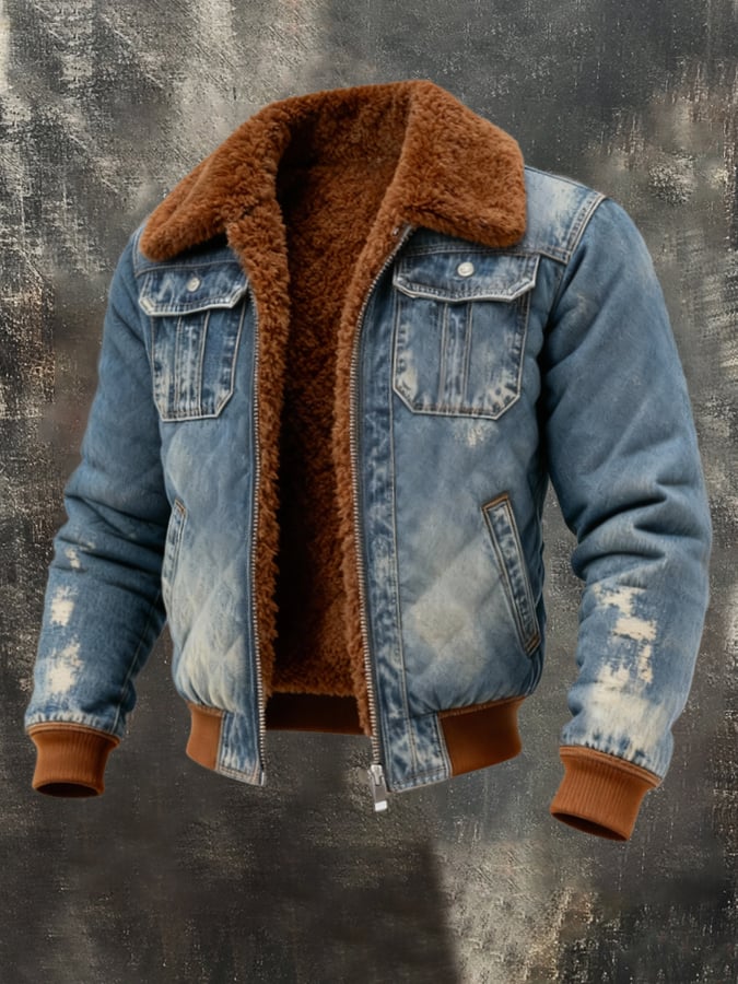 Warme Fleece-Outdoorjacke im Vintage-Stil für Herren