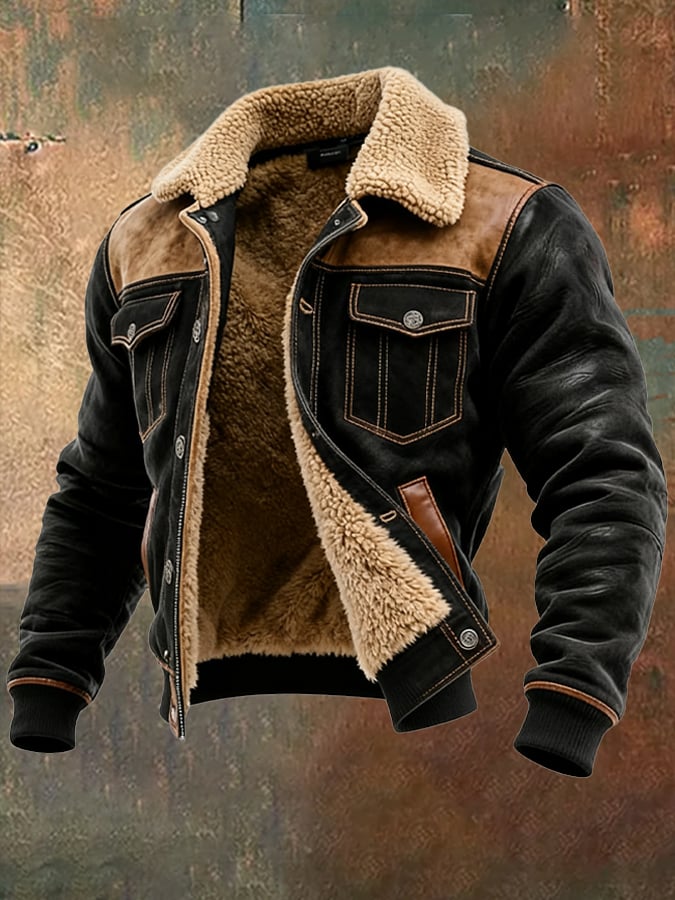 Maison Clément Paris | Veste chaude en cuir et sherpa à col doublé