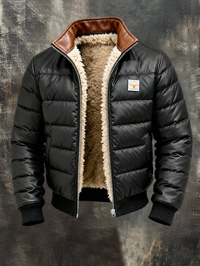 Maison Clément Paris | Veste d'extérieur matelassée noire à col en cuir