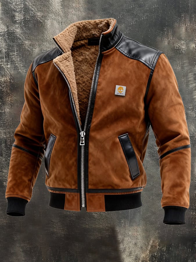 Herren-Outdoorjacke aus Wildleder und Leder im Vintage-Stil mit mehreren Taschen