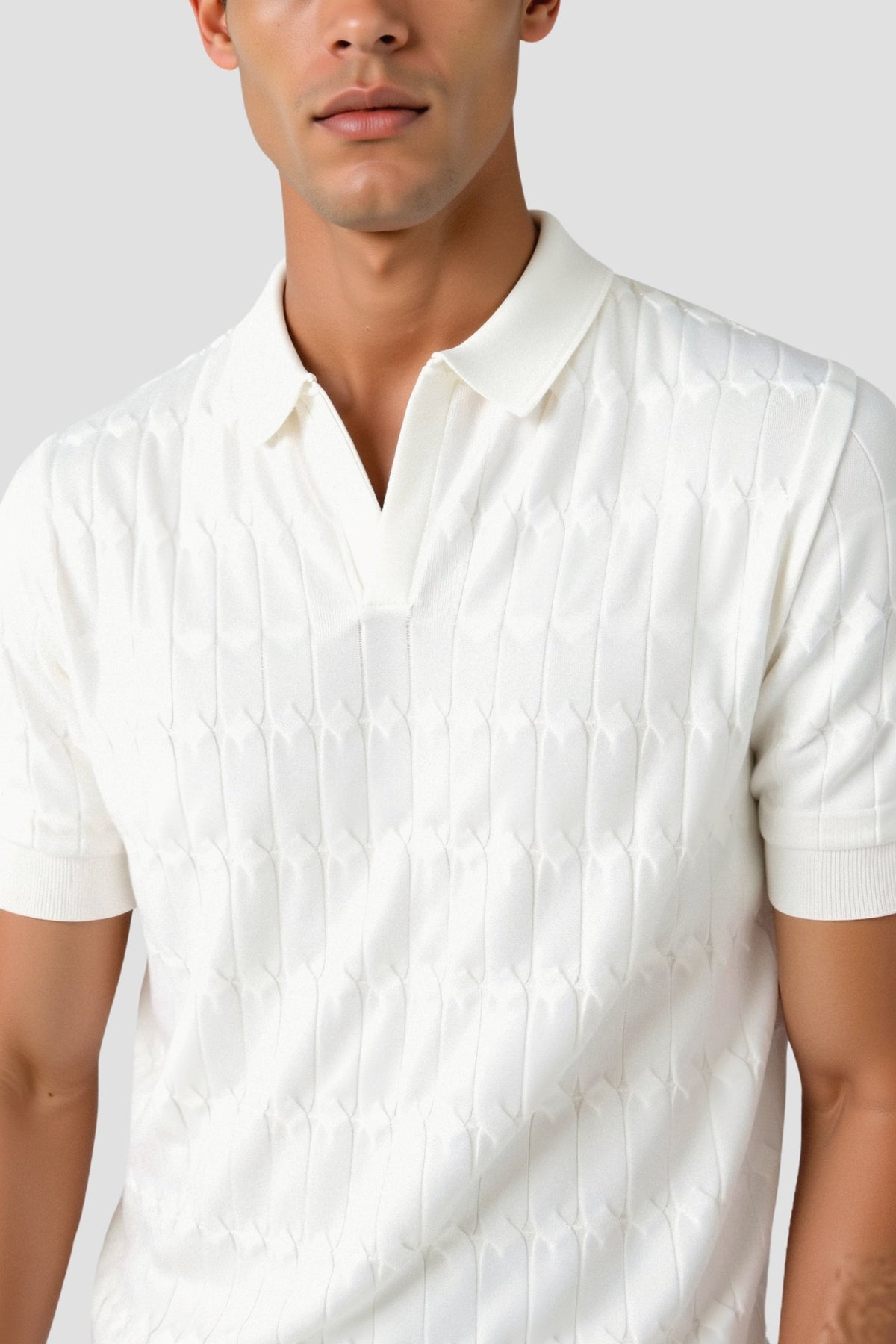 Polo en maille torsadée à col en V premium – Maison Clément Paris