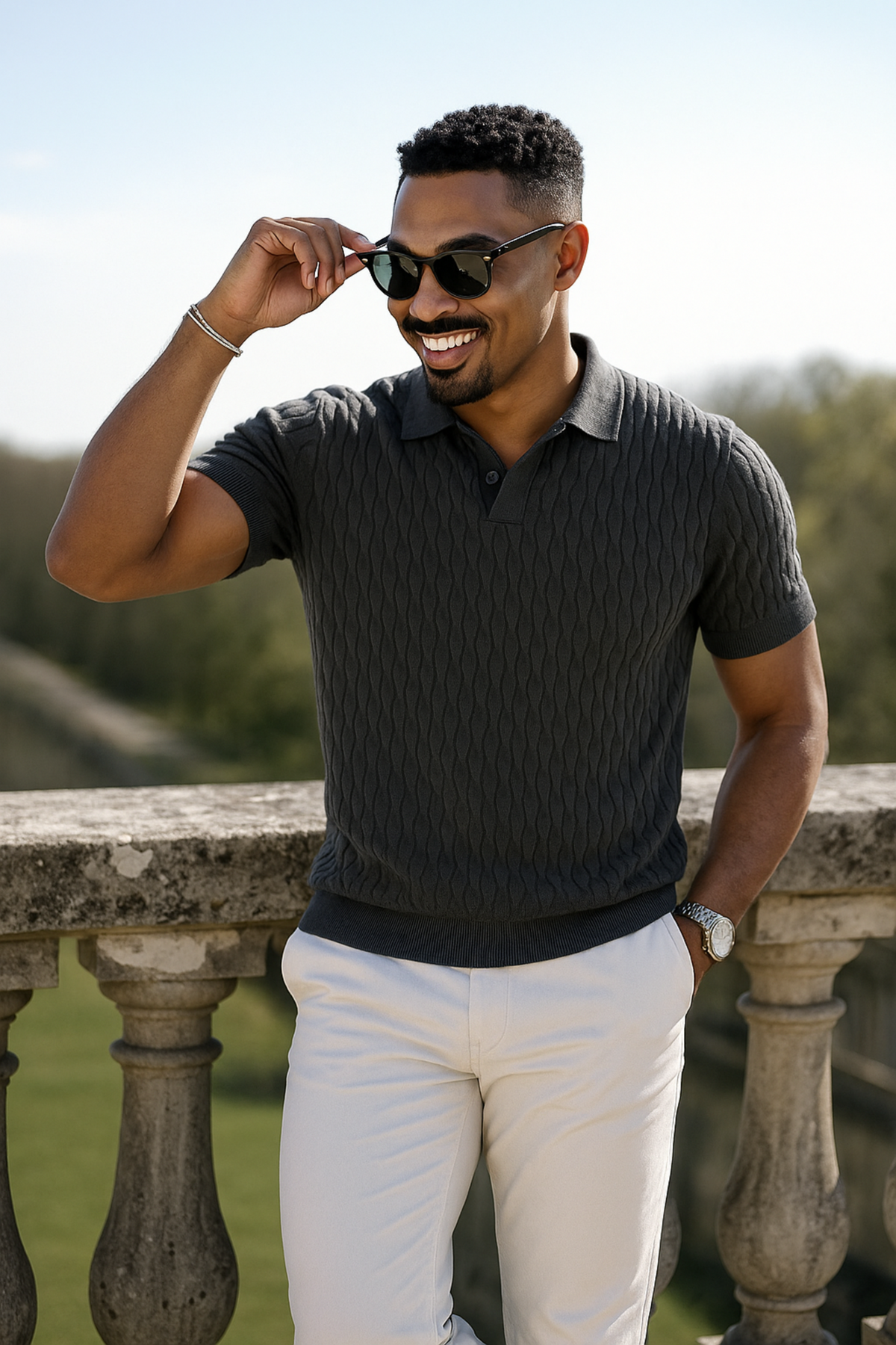 Polo en maille torsadée à col en V premium – Maison Clément Paris