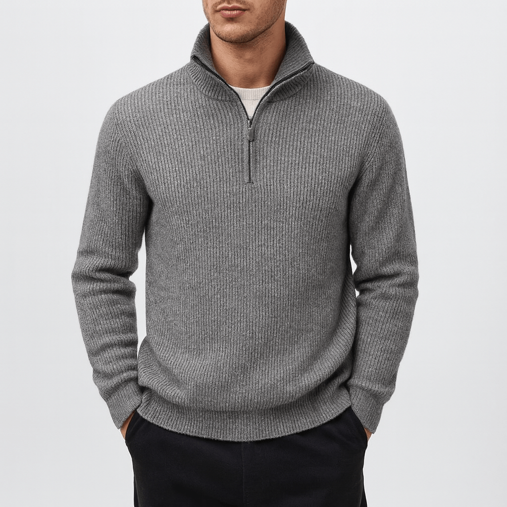 Pull Homme Half Zip – Pull en Maille Camel avec Col
