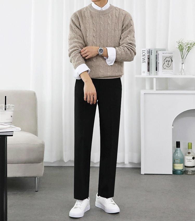 Derrick - Pull en laine beige pour hommes