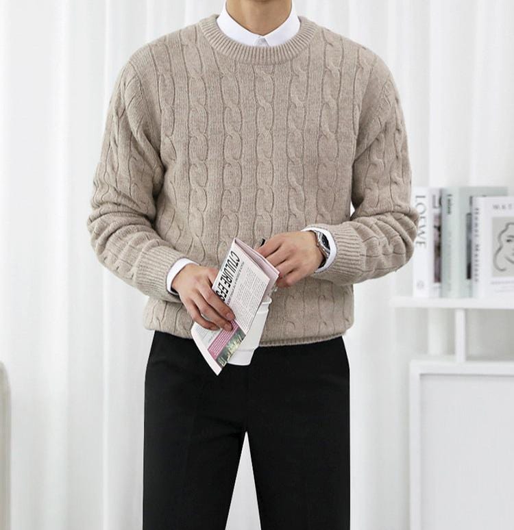 Derrick - Pull en laine beige pour hommes