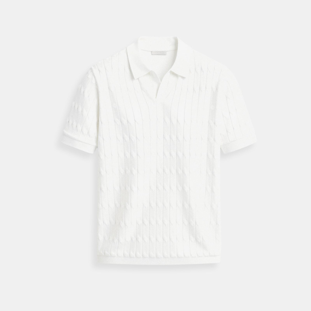 Polo en maille torsadée à col en V premium – Maison Clément Paris