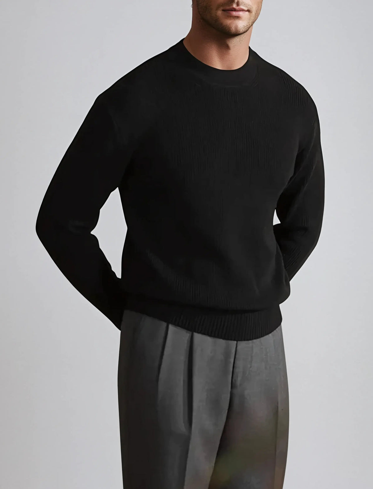 Gerald – Pull noir Old Money à col rond