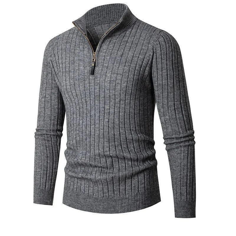 Pull à demi-zip rayé en coton élégant