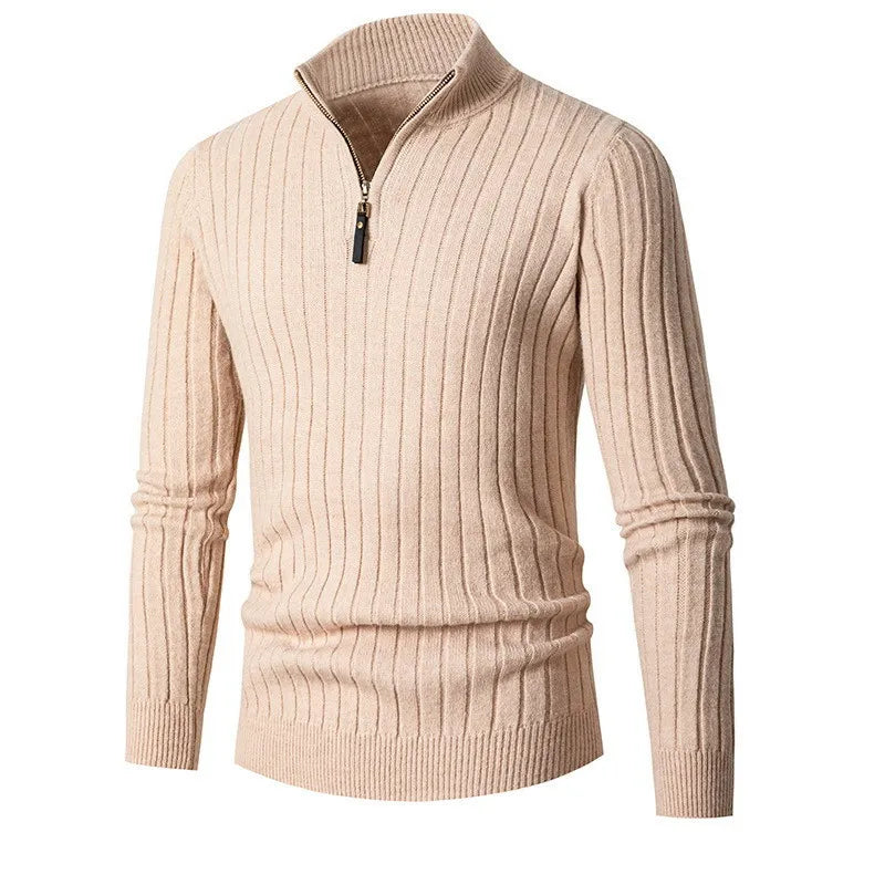 Pull à demi-zip rayé en coton élégant
